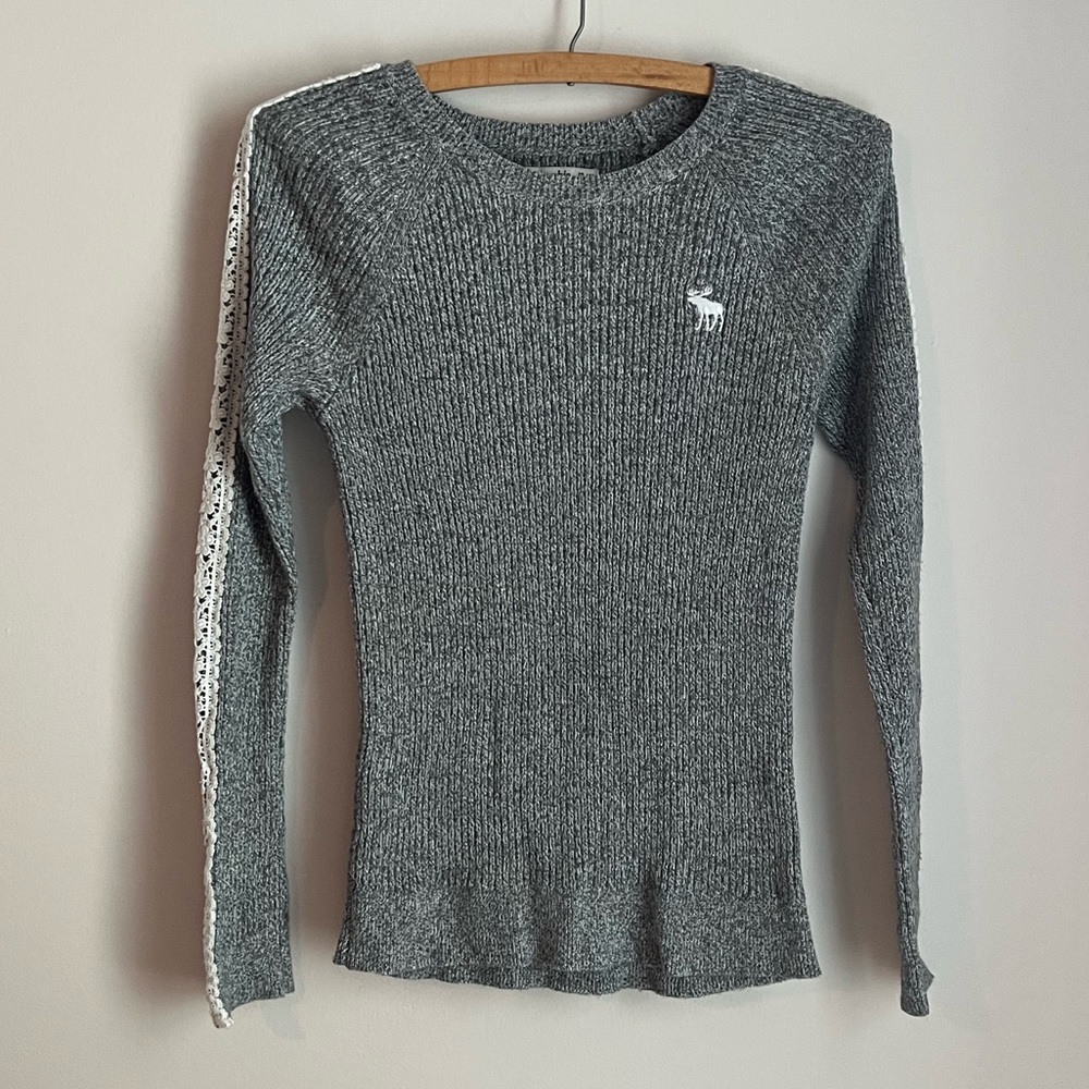 Abercrombie Kids Grey Lace Sleeve Knit Sweater Juniors Size 13/14